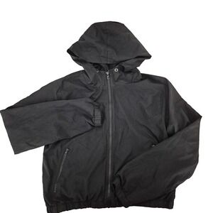Forever 21 Jacket Womens Medium Black Hooded Windbreaker Zip Pockets Elastic Hem